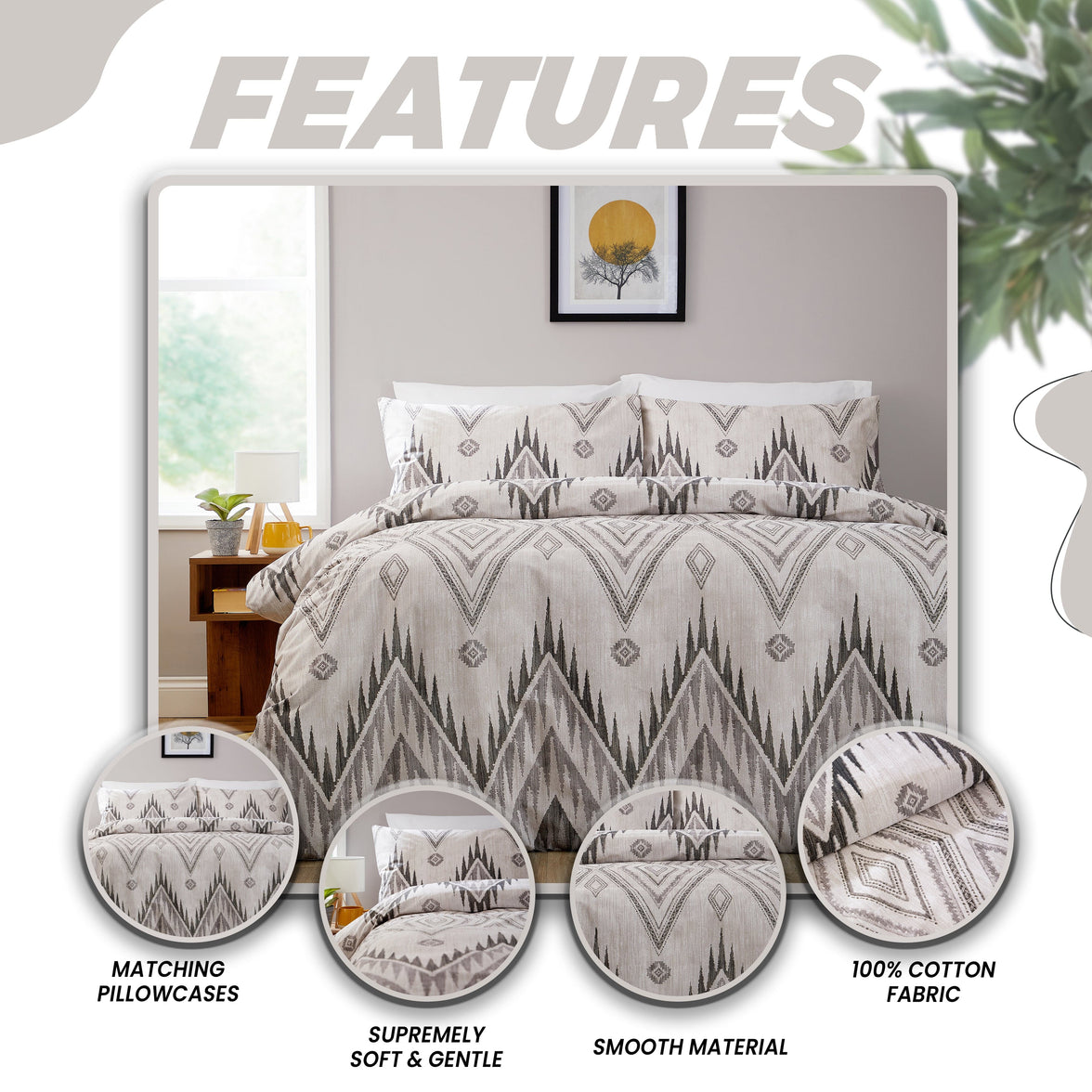 Zermatt Grey 200 Thread Count Cotton Duvet Cover Set Printed Quilt Covers With Pillowcases Bedding Bed Linen Sets by OLIVIA ROCCO Duvet Cover