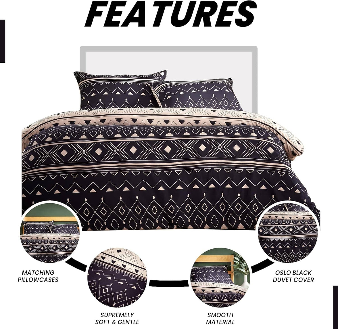 OLIVIA ROCCO Oslo Black Flannel Duvet Cover Set With Pillowcases Designed In England Super Soft Multiple Sizes Available Duvet Cover