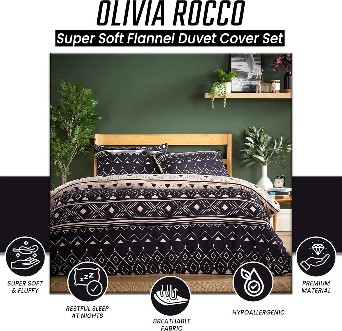 OLIVIA ROCCO Oslo Black Flannel Duvet Cover Set With Pillowcases Designed In England Super Soft Multiple Sizes Available Duvet Cover