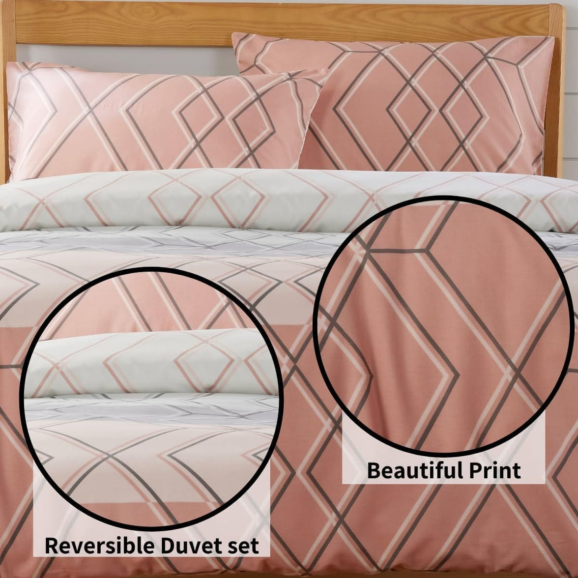 Havanna Geo Reversible Luxury Cotton Blend Duvet Cover Set with Pillowcases in Pink and Teal Single Double King by OLIVIA ROCCO Duvet Cover