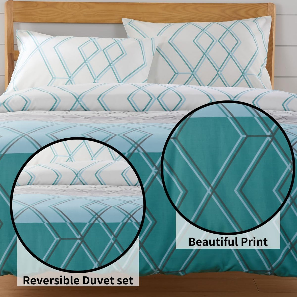 Havanna Geo Reversible Luxury Cotton Blend Duvet Cover Set with Pillowcases in Pink and Teal Single Double King by OLIVIA ROCCO Duvet Cover