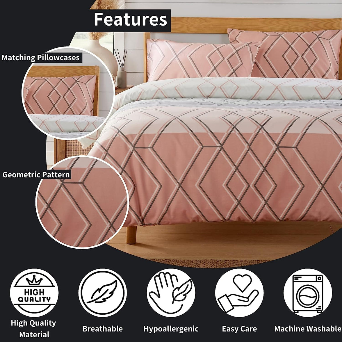 Havanna Geo Reversible Luxury Cotton Blend Duvet Cover Set with Pillowcases in Pink and Teal Single Double King by OLIVIA ROCCO Duvet Cover