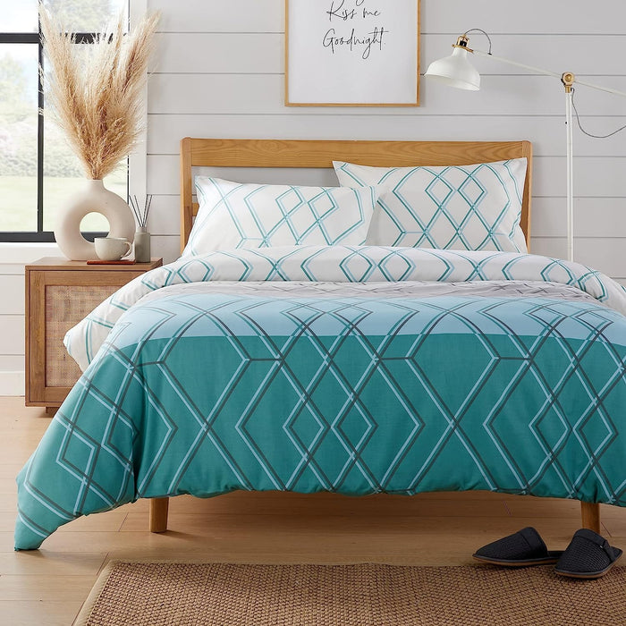 Havanna Geo Reversible Luxury Cotton Blend Duvet Cover Set with Pillowcases in Pink and Teal Single Double King by OLIVIA ROCCO SINGLE / TEAL Duvet Cover