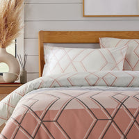 Havanna Geo Reversible Luxury Cotton Blend Duvet Cover Set with Pillowcases in Pink and Teal Single Double King by OLIVIA ROCCO Duvet Cover