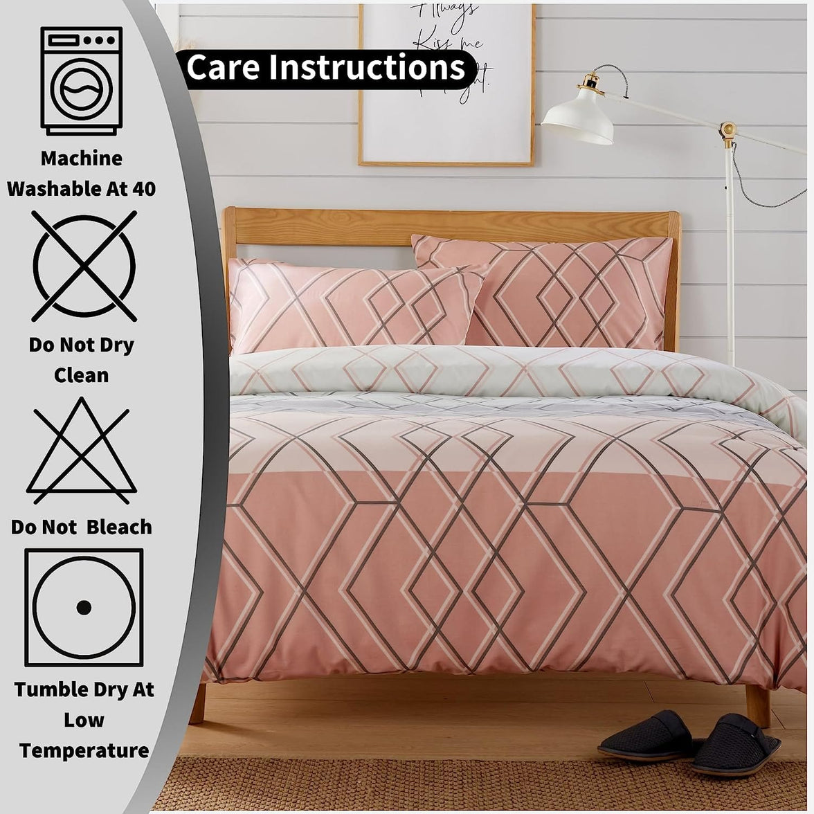 Havanna Geo Reversible Luxury Cotton Blend Duvet Cover Set with Pillowcases in Pink and Teal Single Double King by OLIVIA ROCCO Duvet Cover