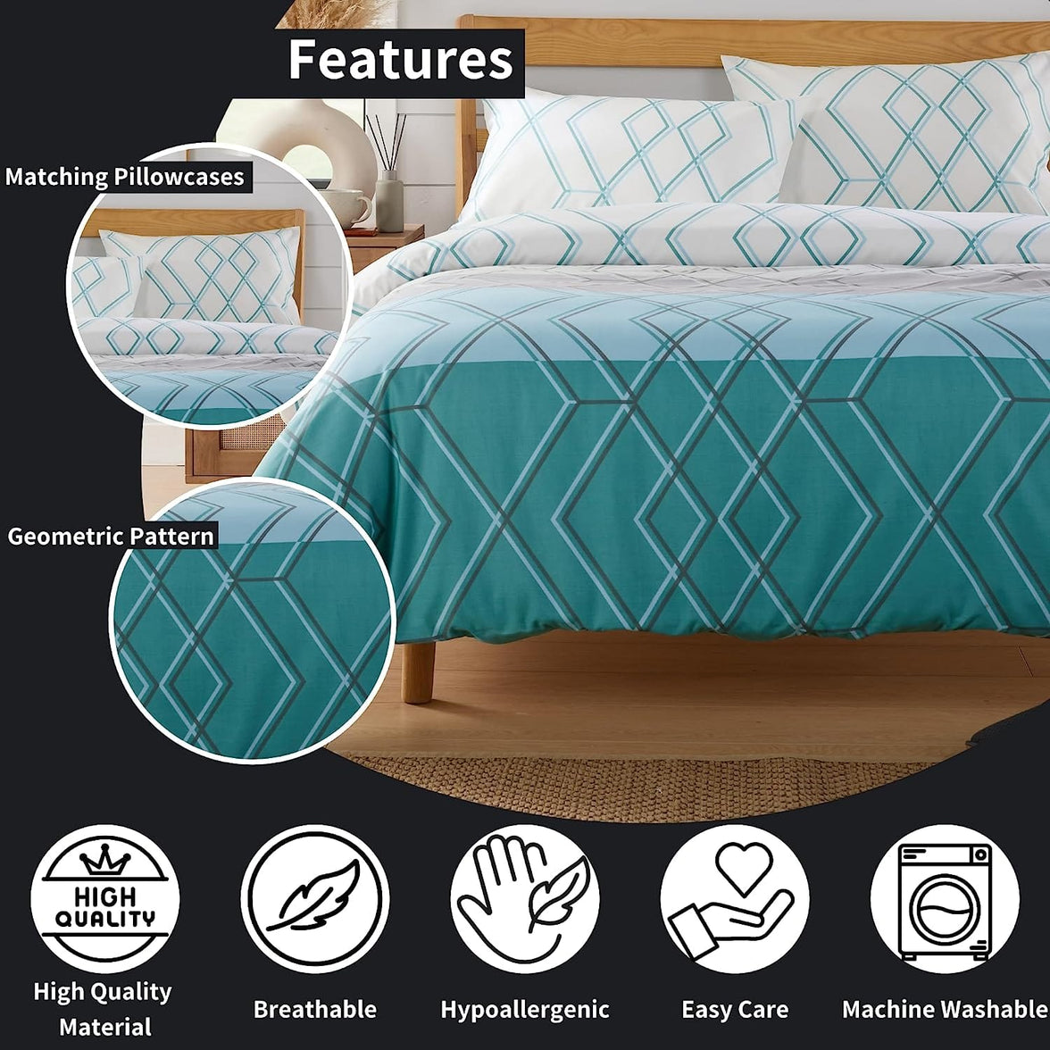 Havanna Geo Reversible Luxury Cotton Blend Duvet Cover Set with Pillowcases in Pink and Teal Single Double King by OLIVIA ROCCO Duvet Cover