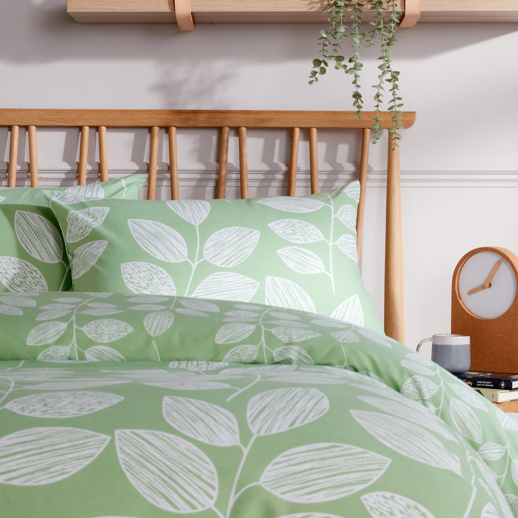 Leaf Print Reversible Cotton Rich Duvet Cover Set with Pillowcases Nature Inspired Bedding in Black and Gray All Sizes OEKO-TEX Certified by OLIVIA ROCCO Duvet Cover