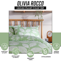 Leaf Print Reversible Cotton Rich Duvet Cover Set with Pillowcases Nature Inspired Bedding in Black and Gray All Sizes OEKO-TEX Certified by OLIVIA ROCCO Duvet Cover