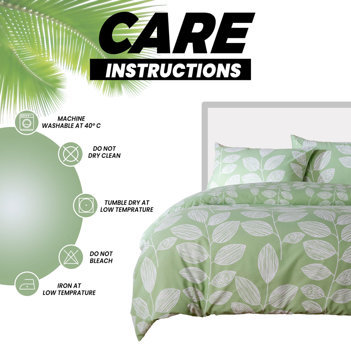 Leaf Print Reversible Cotton Rich Duvet Cover Set with Pillowcases Nature Inspired Bedding in Black and Gray All Sizes OEKO-TEX Certified by OLIVIA ROCCO Duvet Cover