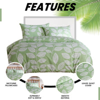 Leaf Print Reversible Cotton Rich Duvet Cover Set with Pillowcases Nature Inspired Bedding in Black and Gray All Sizes OEKO-TEX Certified by OLIVIA ROCCO Duvet Cover