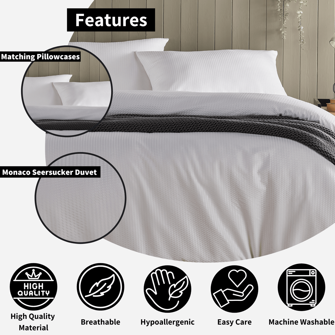 Monaco Seersucker Duvet Cover Set Super Soft Durable Bedding with Pillowcases Grey and White Single Double King by OLIVIA ROCCO Duvet Cover