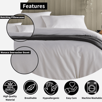 Monaco Seersucker Duvet Cover Set Super Soft Durable Bedding with Pillowcases Grey and White Single Double King by OLIVIA ROCCO Duvet Cover