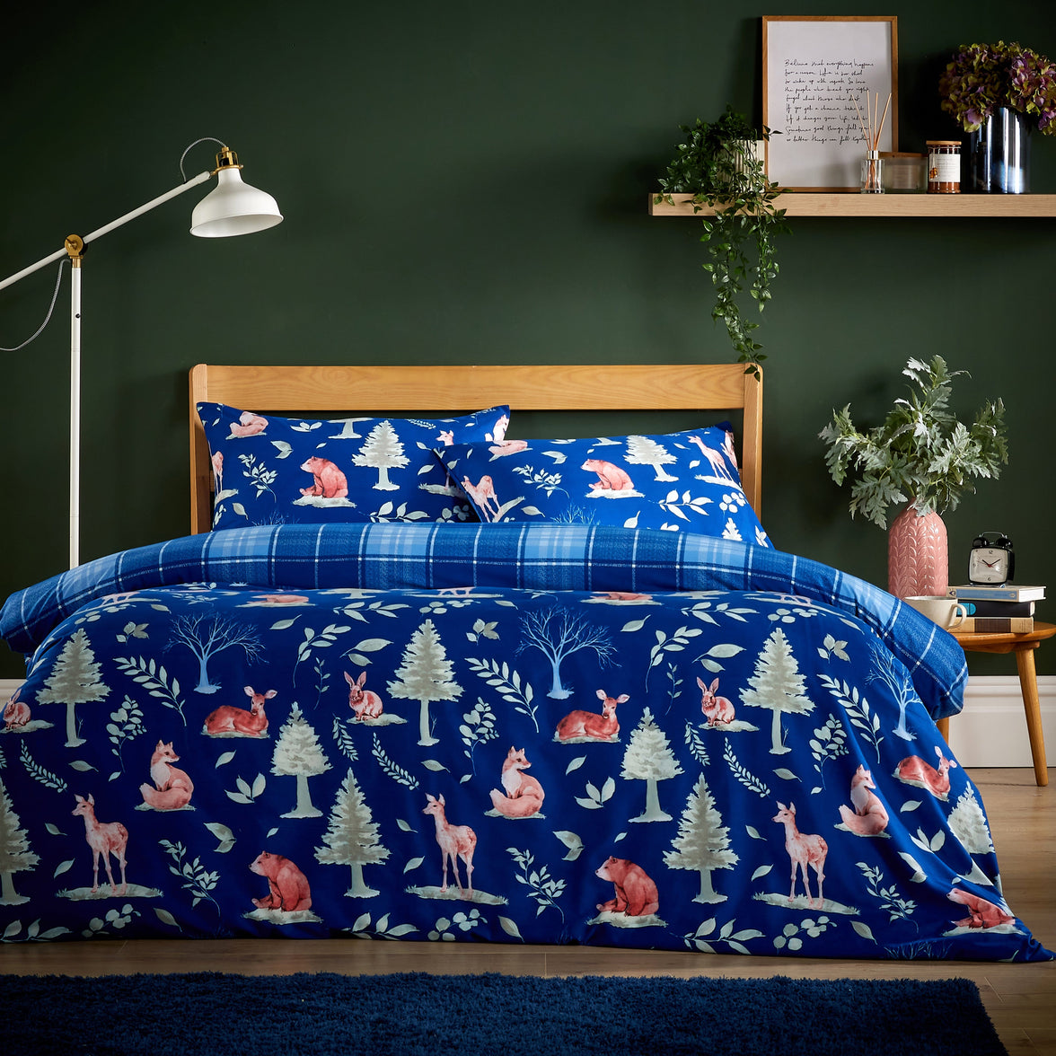 Woodland Navy Super Soft Flannel Duvet Cover Set with Pillowcases Warm & Cosy Quilt Bedding in Multiple Sizes Available by OLIVIA ROCCO SINGLE / WOODLAND NAVY Duvet Cover