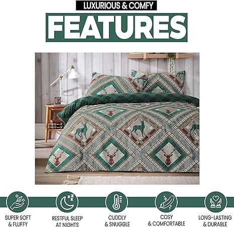 Stag Printed Reversible Polycotton Duvet Cover Set in Single Double King Sizes Skye Collection by OLIVIA ROCCO Duvet Cover