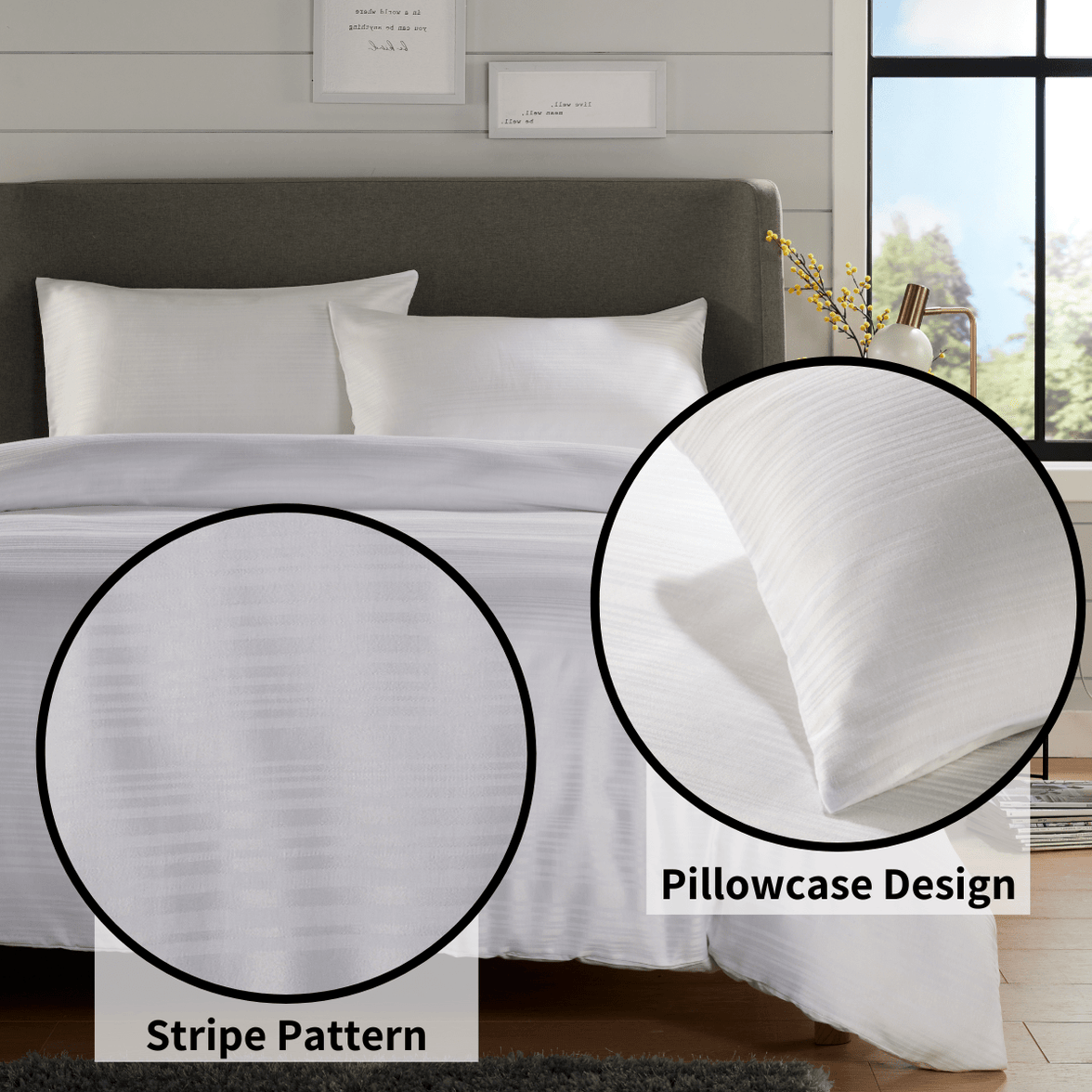Stripe Jacquard Reversible Cotton Blend Duvet Cover Set with Pillowcases Luxurious Eco-Friendly Bedding for Master and Guest Bedrooms Multiple Sizes and Colours by OLIVIA ROCCO Duvet Cover