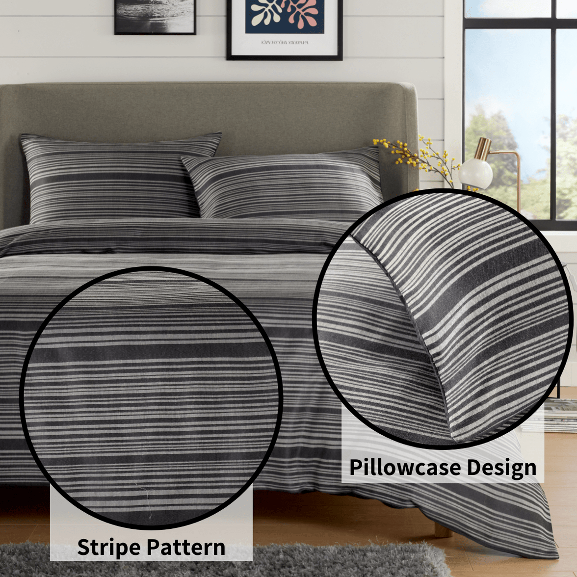 Stripe Jacquard Reversible Cotton Blend Duvet Cover Set with Pillowcases Luxurious Eco-Friendly Bedding for Master and Guest Bedrooms Multiple Sizes and Colours by OLIVIA ROCCO Duvet Cover
