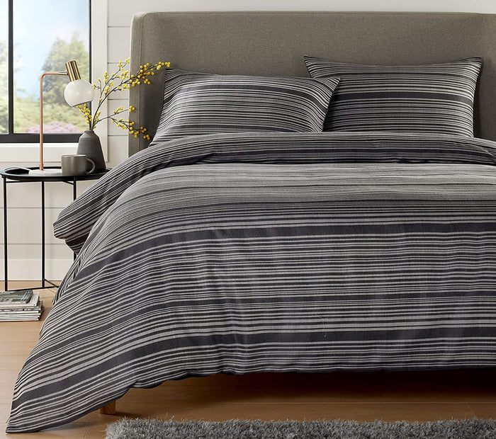 Stripe Jacquard Reversible Cotton Blend Duvet Cover Set with Pillowcases Luxurious Eco-Friendly Bedding for Master and Guest Bedrooms Multiple Sizes and Colours by OLIVIA ROCCO GREY / SINGLE Duvet Cover