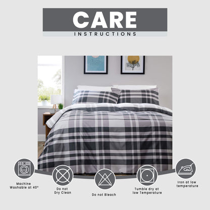 OLIVIA ROCCO Dylan Check Black Grey Printed Reversible Duvet Cover Set Quilted Polyester Blend with Button Closure Single Double King Size Duvet Cover