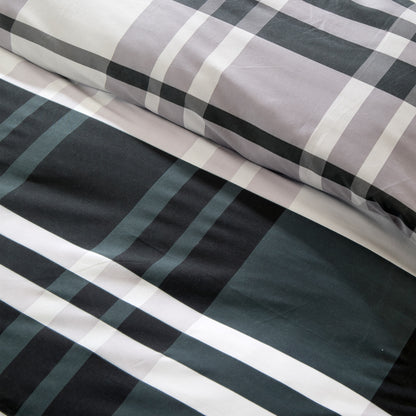 OLIVIA ROCCO Dylan Check Black Grey Printed Reversible Duvet Cover Set Quilted Polyester Blend with Button Closure Single Double King Size Duvet Cover