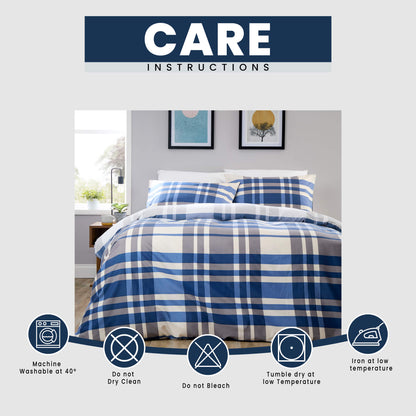 OLIVIA ROCCO Dylan Check Blue Red Printed Reversible Duvet Cover Set Quilted Polyester Blend with Button Closure Single Double King Size Duvet Cover