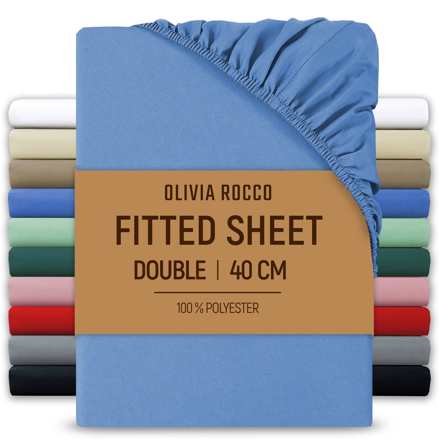 OLIVIA ROCCO Extra Deep Pocket Fitted Sheet 40cm Pocket Depth Soft Brushed Microfibre Easy Care Machine Washable Shrink Fade Resistant BLUE / DOUBLE Fitted Sheet