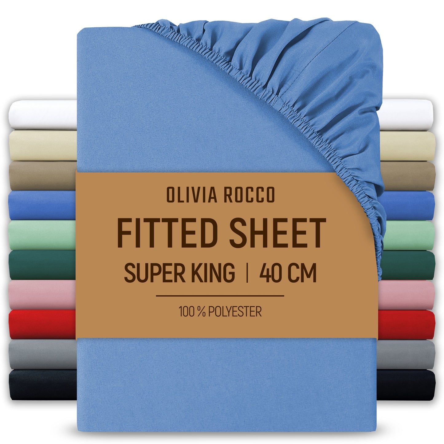 OLIVIA ROCCO Extra Deep Pocket Fitted Sheet 40cm Pocket Depth Soft Brushed Microfibre Easy Care Machine Washable Shrink Fade Resistant BLUE / SUPER KING Fitted Sheet
