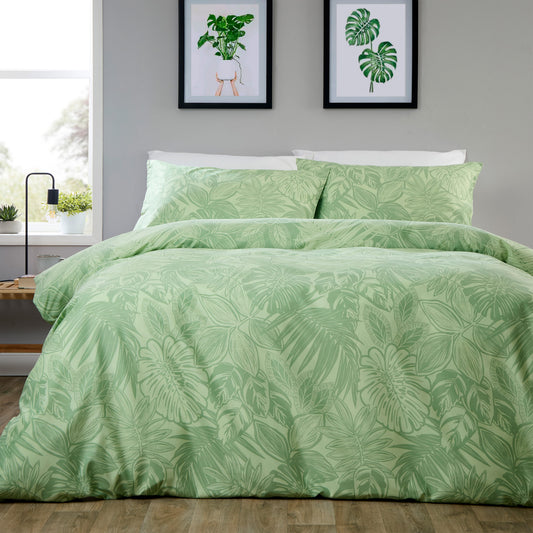 OLIVIA ROCCO Fern - Sage Green Printed Reversible Duvet Cover Set Quilted Polyester Blend with Button Closure Single Double King Size SINGLE Duvet Cover