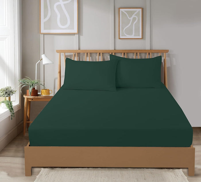 Plain Dye Luxurious Super Soft Fitted Sheets Easy Care Bed Linen Sets Multiple Colours Single Double King 3/4 Sizes by OLIVIA ROCCO SINGLE / EMERALD GREEN Fitted Sheet