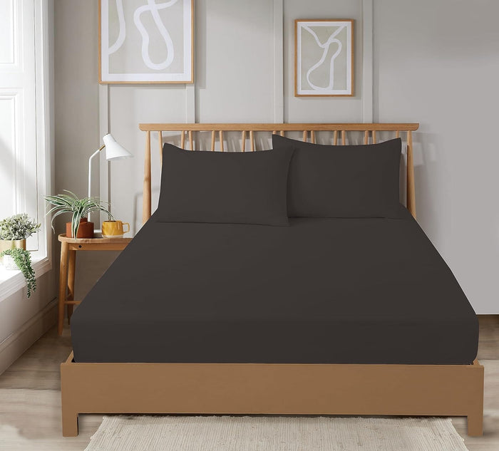 Plain Dye Luxurious Super Soft Fitted Sheets Easy Care Bed Linen Sets Multiple Colours Single Double King 3/4 Sizes by OLIVIA ROCCO SINGLE / GREY Fitted Sheet