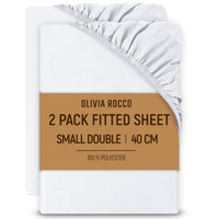 2 Pack Extra Deep Fitted Sheets 16 Inch 40cm Soft Brushed Microfibre Easy Care Bottom Sheet by OLIVIA ROCCO WHITE / 3/4 BED Fitted Sheet