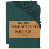 2 Pack Extra Deep Fitted Sheets 16 Inch 40cm Soft Brushed Microfibre Easy Care Bottom Sheet by OLIVIA ROCCO TEAL / DOUBLE Fitted Sheet