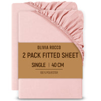 2 Pack Extra Deep Fitted Sheets 16 Inch 40cm Soft Brushed Microfibre Easy Care Bottom Sheet by OLIVIA ROCCO PINK / SINGLE Fitted Sheet