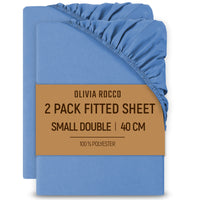 OLIVIA ROCCO 2 Pack Extra Deep Fitted Sheets 16 Inch Deep 40 cm Soft Brushed Microfibre Breathable Easy Care Bottom Sheet BLUE / 3/4 BED Fitted Sheet