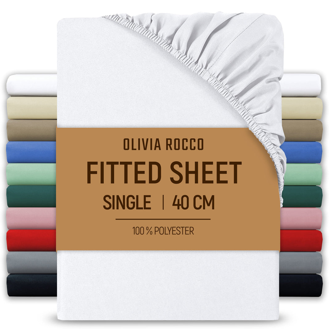 Extra Deep Pocket Fitted Sheet Soft Brushed Microfibre Fabric Shrink Fade Resistant Easy Care Bedding by Olivia Rocco White / Single Fitted Sheet