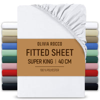 Extra Deep Pocket Fitted Sheet Soft Brushed Microfibre Fabric Shrink Fade Resistant Easy Care Bedding by Olivia Rocco White / Superking Fitted Sheet