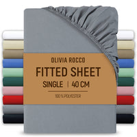 Extra Deep Pocket Fitted Sheet Soft Brushed Microfibre Fabric Shrink Fade Resistant Easy Care Bedding by Olivia Rocco Grey / Single Fitted Sheet