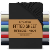 Extra Deep Pocket Fitted Sheet Soft Brushed Microfibre Fabric Shrink Fade Resistant Easy Care Bedding by Olivia Rocco Black / Superking Fitted Sheet