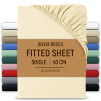 Extra Deep Pocket Fitted Sheet Soft Brushed Microfibre Fabric Shrink Fade Resistant Easy Care Bedding by Olivia Rocco Cream / Single Fitted Sheet