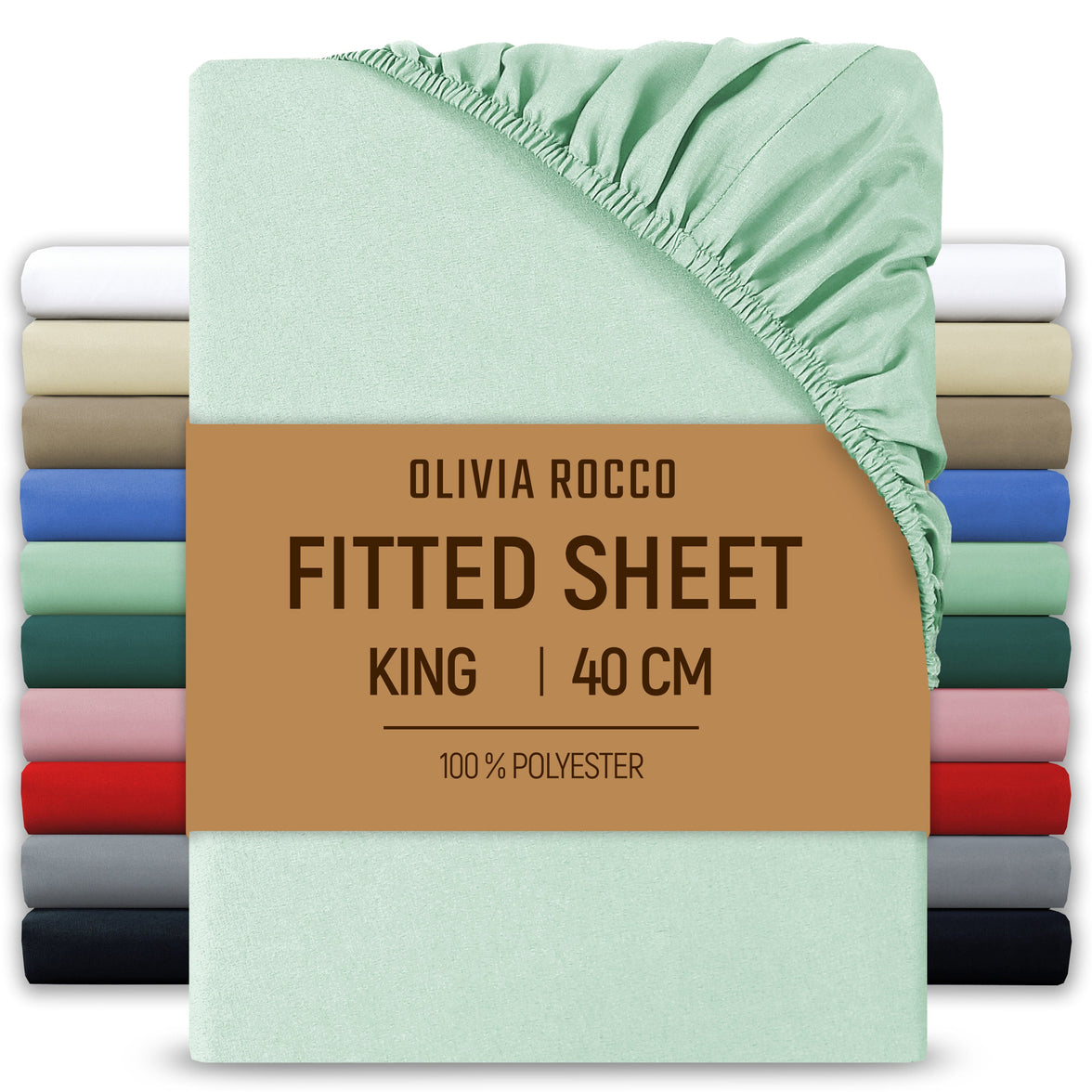 Extra Deep Pocket Fitted Sheet Soft Brushed Microfibre Fabric Shrink Fade Resistant Easy Care Bedding by Olivia Rocco Sage Green / King Fitted Sheet