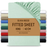 Extra Deep Pocket Fitted Sheet Soft Brushed Microfibre Fabric Shrink Fade Resistant Easy Care Bedding by Olivia Rocco Sage Green / King Fitted Sheet