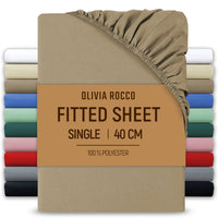 Extra Deep Pocket Fitted Sheet Soft Brushed Microfibre Fabric Shrink Fade Resistant Easy Care Bedding by Olivia Rocco Natural / Single Fitted Sheet
