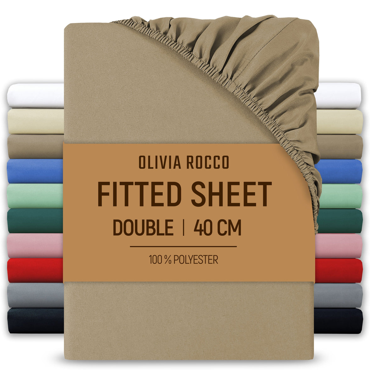 Extra Deep Pocket Fitted Sheet Soft Brushed Microfibre Fabric Shrink Fade Resistant Easy Care Bedding by Olivia Rocco Natural / Double Fitted Sheet