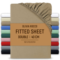 Extra Deep Pocket Fitted Sheet Soft Brushed Microfibre Fabric Shrink Fade Resistant Easy Care Bedding by Olivia Rocco Natural / Double Fitted Sheet
