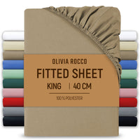 Extra Deep Pocket Fitted Sheet Soft Brushed Microfibre Fabric Shrink Fade Resistant Easy Care Bedding by Olivia Rocco Natural / King Fitted Sheet