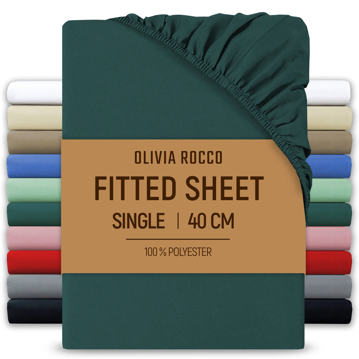 Extra Deep Pocket Fitted Sheet Soft Brushed Microfibre Fabric Shrink Fade Resistant Easy Care Bedding by Olivia Rocco Teal / Single Fitted Sheet