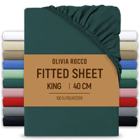 Extra Deep Pocket Fitted Sheet Soft Brushed Microfibre Fabric Shrink Fade Resistant Easy Care Bedding by Olivia Rocco Teal / King Fitted Sheet