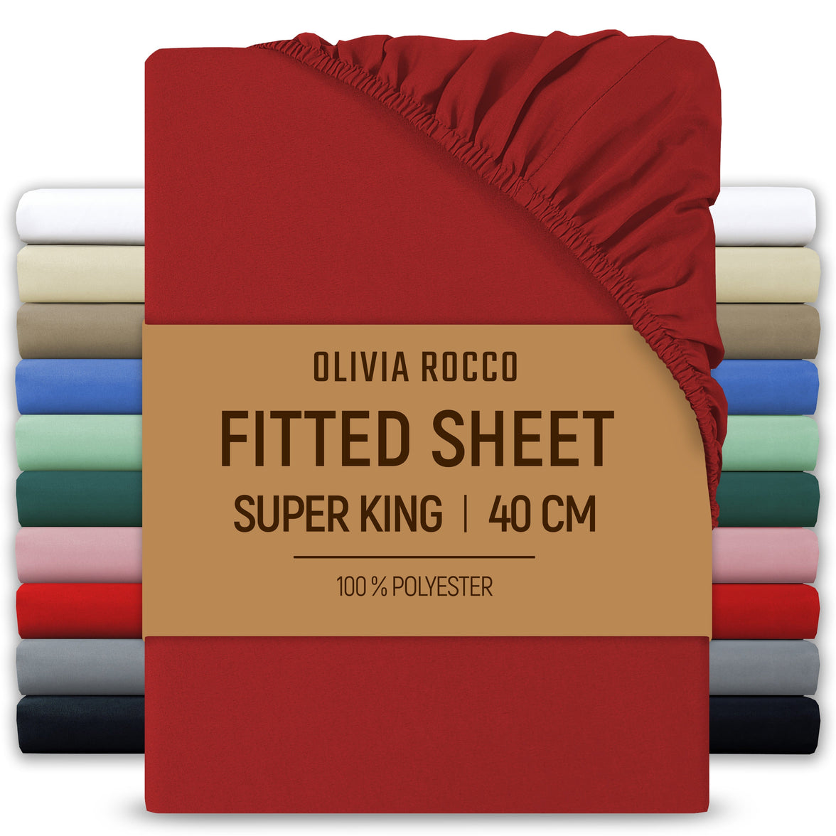 Extra Deep Pocket Fitted Sheet Soft Brushed Microfibre Fabric Shrink Fade Resistant Easy Care Bedding by Olivia Rocco Red / Superking Fitted Sheet