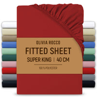 Extra Deep Pocket Fitted Sheet Soft Brushed Microfibre Fabric Shrink Fade Resistant Easy Care Bedding by Olivia Rocco Red / Superking Fitted Sheet