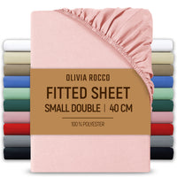 OLIVIA ROCCO Extra Deep Pocket Fitted Sheet 40cm Pocket Depth Soft Brushed Microfibre Easy Care Machine Washable Shrink Fade Resistant PINK / 3/4 BED Fitted Sheet