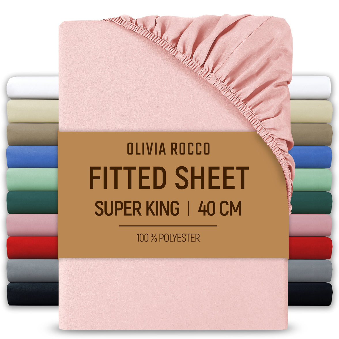 OLIVIA ROCCO Extra Deep Pocket Fitted Sheet 40cm Pocket Depth Soft Brushed Microfibre Easy Care Machine Washable Shrink Fade Resistant PINK / SUPER KING Fitted Sheet